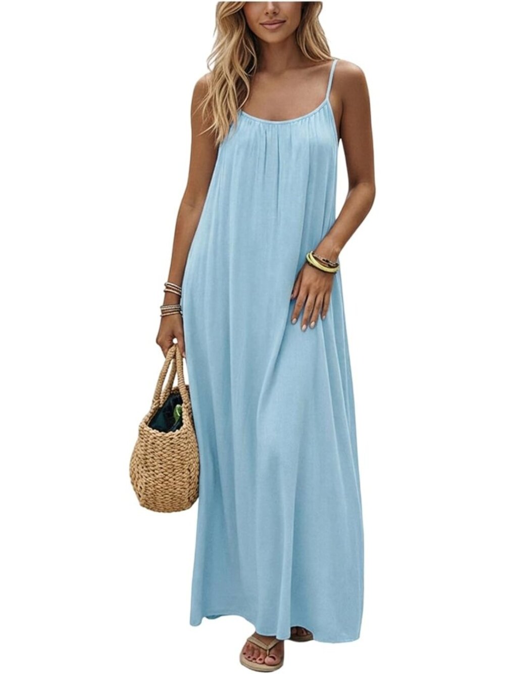 Women's Open Back Spaghetti Strap Beach Maxi Dress Loose Vacation Sundress